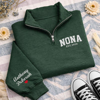 Nona Embroidered Quarter Zip Sweatshirt, Personalized Grandma Pullover, Custom Nana Gift for New Grandmother Wear