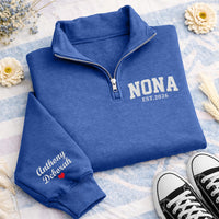 Nona Embroidered Quarter Zip Sweatshirt, Personalized Grandma Pullover, Custom Nana Gift for New Grandmother Wear