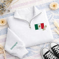 Mexico Flag Embroidered Quarter Zip Sweatshirt, Personalized Mexican Heritage Pullover, Custom Mexico Gift Wear