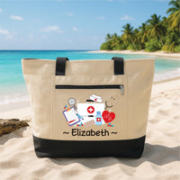 Nurse Tote Bag with Zipper, Personalized Nurse Name Bag, Custom Medical Work Tote, RN CNA Healthcare Worker Gift Idea