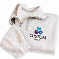 Custom Logo Embroidered Quarter Zip Sweatshirt, Personalized Business Pullover, Company Logo Quarter Zip Sweater, Custom Corporate Apparel