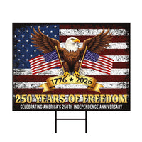 250 Years of Freedom Patriotic Yard Sign, Eagle 1776 2026 USA Lawn Decor, Weatherproof Coroplast Sign, H-Stake Included, 250th Decor