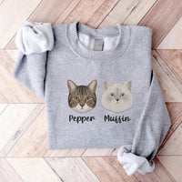 Custom Pet Portrait Embroidered Sweatshirt Cat Mom Hoodie, Cat Lover Shirt, Personalized Pet Memorial Gift, Cozy Cat Birthday Gift for Women