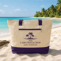 Bachelorette Tote Bag with Zipper, Custom Cabo Fiesta Crew Beach Bag, Personalized Bridesmaid Party Tote, Bach Trip Gift