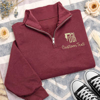 Custom Logo Embroidered Quarter Zip Sweatshirt, Personalized Business Pullover, Company Team Uniform Workwear Gift