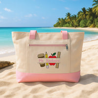 Personalized Embroidered Teacher Tote Bag with Zipper, Custom Teacher Name Tote Bag, Teacher Appreciation Gift