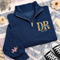 Custom DR Embroidered Quarter Zip Sweatshirt, Personalized Monogram Pullover, Medical Graduation Gift for Women and Men