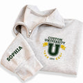 Custom University Embroidered Quarter Zip Sweatshirt, Personalized College Pullover, Graduation Gift for Students Alumni