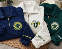 Custom University Embroidered Quarter Zip Sweatshirt, Personalized College Pullover, Graduation Gift for Students Alumni