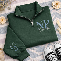 Custom NP Embroidered Quarter Zip Sweatshirt, Personalized Nurse Practitioner Pullover, Medical Graduation Gift Women