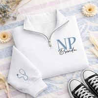 Custom NP Embroidered Quarter Zip Sweatshirt, Personalized Nurse Practitioner Pullover, Medical Graduation Gift Women