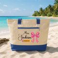 Teacher Tote Bag with Zipper, Personalized Teacher Name Bag, Custom Teacher Life Tote, Pink Bow Teacher Gift, Back to School Bag