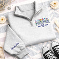 Custom Mama Embroidered Quarter Zip Sweatshirt, Personalized Floral Mama Pullover, Mother's Day Gift for Mom Grandma