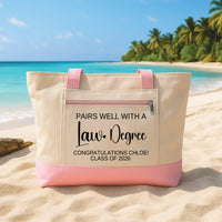 Law School Graduation Tote Bag with Zipper, Personalized Law Degree Gift, Class of 2026 Graduate Tote, Future Lawyer Canvas Bag