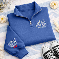 Personalized Grandpa Embroidered Quarter Zip Sweatshirt, Custom Old Man Pullover, Kids Names Sweatshirt, Christmas Gift For Dad Papa