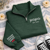 Personalized Papa Embroidered Quarter Zip Sweatshirt, Custom Grandpa Pullover, Kids Names Sweatshirt, Christmas Gift For Dad Papa