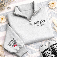 Personalized Papa Embroidered Quarter Zip Sweatshirt, Custom Grandpa Pullover, Kids Names Sweatshirt, Christmas Gift For Dad Papa
