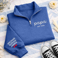 Personalized Papa Embroidered Quarter Zip Sweatshirt, Custom Grandpa Pullover, Kids Names Sweatshirt, Christmas Gift For Dad Papa