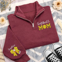 Personalized Softball Mom Embroidered Quarter Zip Sweatshirt, Custom Softball Mama Pullover, Team Mom Gift, Softball Mom Women
