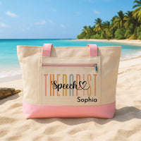 Personalized Speech Therapist Tote Bag with Zipper, Custom SLP Name Canvas Tote Bag, Therapist Daily Tote, Speech Therapy Gift for Her