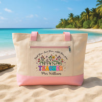 Personalized Teacher Tote Bag with Zipper, Custom Teacher Name Canvas Tote Bag, Classroom Supplies Bag, Teacher Appreciation Gift