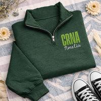 Personalized CRNA Embroidered Quarter Zip Sweatshirt, Nurse Anesthetist Pullover, Scrub Layering Top, CRNA Grad Gift, Anesthesia Gift