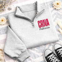 Personalized CRNA Embroidered Quarter Zip Sweatshirt, Nurse Anesthetist Pullover, Scrub Layering Top, CRNA Grad Gift, Anesthesia Gift