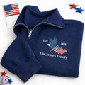 Personalized USA Embroidered Quarter Zip Sweatshirt, Custom America 1776 2026 Pullover, 250 Years Family Sweater, Matching Patriotic Gift