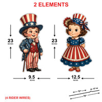 4th of July Decorations Outdoor, Patriotic Boy Girl Yard Signs with Stakes, America 250 Anniversary Cutout Lawn Decor, Independence Day