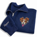Personalized Pet Portrait Embroidered Quarter Zip Sweatshirt, Custom Dog Cat Pullover, Memorial Sweater, Rainbow Bridge Gift, Dog Mom Gift