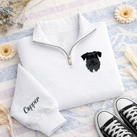 Personalized Pet Portrait Embroidered Quarter Zip Sweatshirt, Custom Dog Cat Pullover, Memorial Sweater, Rainbow Bridge Gift, Dog Mom Gift