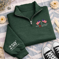Personalized America 250th Anniversary Embroidered Quarter Zip Sweatshirt, Patriotic USA Flag Pullover, Holiday Cozy Top, Patriotic Gift
