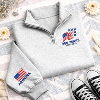 Personalized America 250 Embroidered Quarter Zip Sweatshirt, Custom State Sleeve Pullover, 250th Patriotic Layer, USA Gift, July 4 Gift