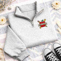 Personalized Teacher Embroidered Quarter Zip Sweatshirt, Custom Apple Name Pullover, Classroom Cozy Layer, School Staff Top, Educator Gift