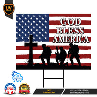 God Bless America Patriotic Yard Sign, Christian Military Outdoor Decor, Weatherproof Coroplast Sign, H-Stake Included, 4th of July Decor