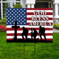 God Bless America Patriotic Yard Sign, Christian Military Outdoor Decor, Weatherproof Coroplast Sign, H-Stake Included, 4th of July Decor