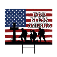 God Bless America Patriotic Yard Sign, Christian Military Outdoor Decor, Weatherproof Coroplast Sign, H-Stake Included, 4th of July Decor