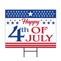 Happy 4th of July Yard Sign, Weatherproof Coroplast Sign, Metal H-Stake Included, Patriotic Stars USA Outdoor Decor, Holiday Yard Decor