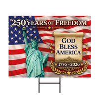 250 Years Freedom Yard Sign, God Bless America 1776-2026 Decor, Weatherproof Coroplast Sign, Metal H-Stake Included, Patriotic Yard Decor