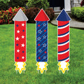 4th of July Firework Yard Sign Set, 3 Patriotic Rocket Decorations, Weatherproof Coroplast Sign, Stakes Included, Holiday Yard Decor
