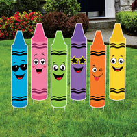 Back To School Crayon Yard Sign, Classroom Art Party Props, Weatherproof Coroplast Sign, 6 Piece Outdoor Stake Set, School Spirit Decor