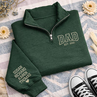 Personalized Grandpa Embroidered Quarter Zip Sweatshirt, Grandkids Names Sleeve, Family Group Pullover, Father's Day Gift, Gift for Papa