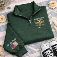 USA 250th Anniversary Embroidered Quarter Zip Sweatshirt, 1776 2026 American Pullover, July 4 Outfit, We The People, Holiday Party Gift