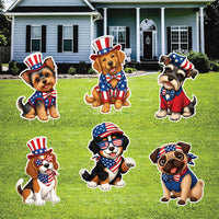 Patriotic Dog Yard Sign Set, 6-Piece 4th of July Outdoor Decor, Weatherproof Holiday Sign, Metal Stakes Included, Holiday Yard Decor