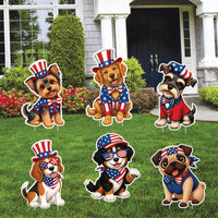 Patriotic Dog Yard Sign Set, 6-Piece 4th of July Outdoor Decor, Weatherproof Holiday Sign, Metal Stakes Included, Holiday Yard Decor
