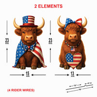 Patriotic Highland Cow Yard Sign, 4th of July American Lawn Decorations, Seasonal Outdoor Sign, Metal Stakes Included, Holiday Yard Decor