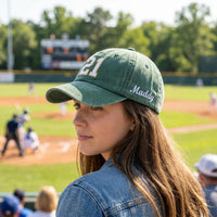 Personalized Number Embroidered Baseball Cap, Custom Name and Side Text, Vintage Game Day Dad Hat, Baseball Player Gift, Team Gift