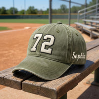 Personalized Baseball Number Embroidered Hat, Custom Player Name Cap, Vintage Game Day Dad Hat, Sports Team Gift, Gift for Players