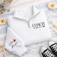 Personalized Instructional Coach Embroidered Quarter Zip Sweatshirt, Custom Teacher Pullover, School Staff Layer, PD Day Top, Coach Gift
