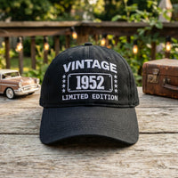 Personalized Vintage Year Embroidered Hat, Custom Birth Year Text Cap, Adjustable Cotton Cap, Birthday Gift for Him, Custom Hat Gift